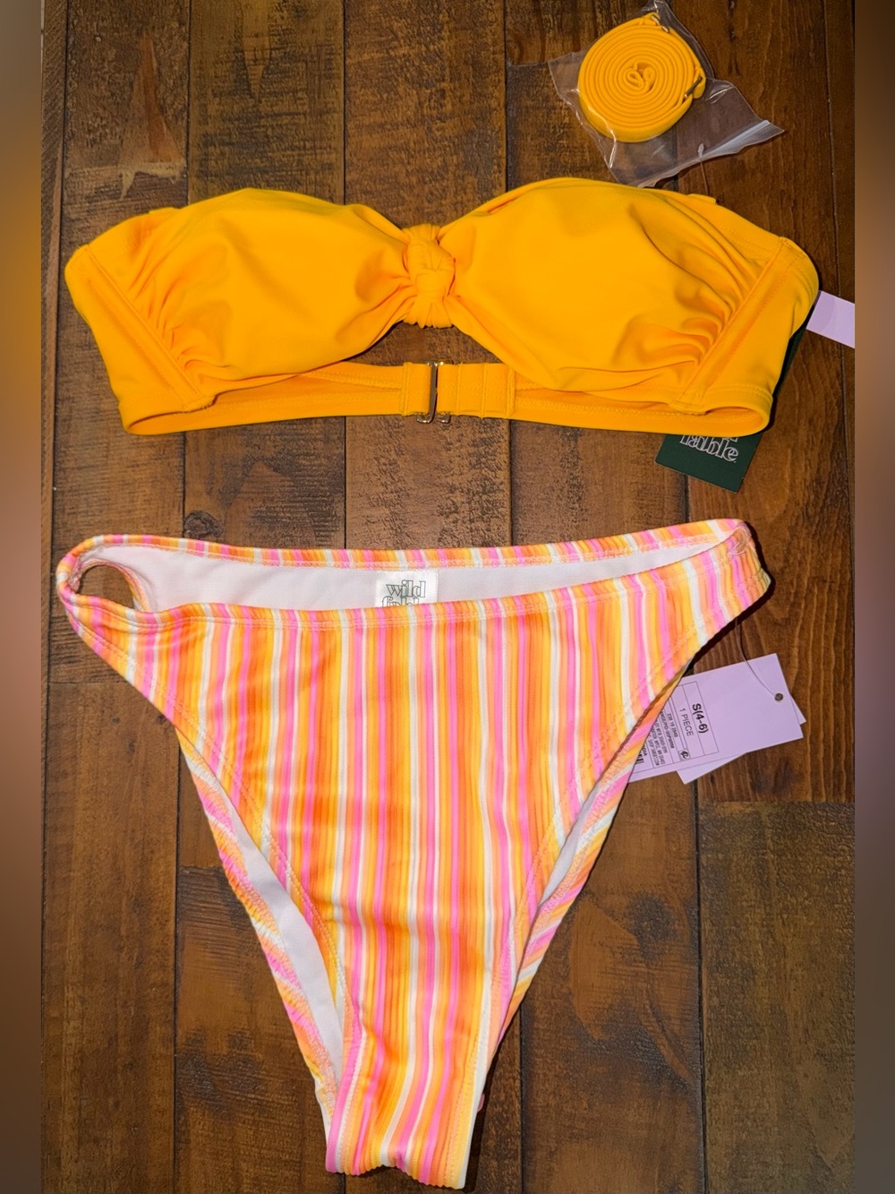 Target Girls' Bright Yellow Bandeau Bikini with Pink & Orange Striped Bottom